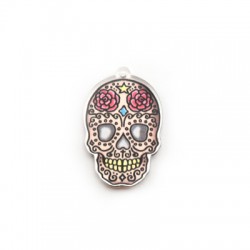 Plexi Acrylic Pendant Skull with Flowers 24x35mm