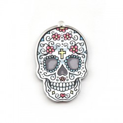 Plexi Acrylic Pendant Skull with Flowers & Cross 35x51mm