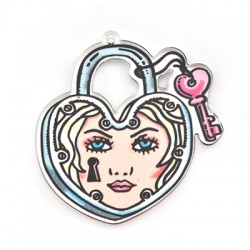 Pendente in Plexi Lucchetto con Ragazza e Chiave 49x50mm