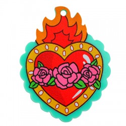Pendentif en Acrylique Plexi cœur Flamme rose 37 x 48 mm