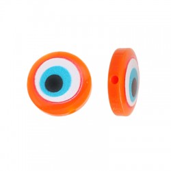 Resin Bead Round Flat with Evil Eye 14mm