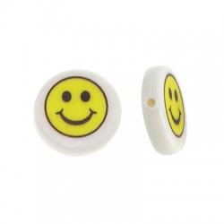 Perle Ronde Plate en Résine avec Visage Souriant 15 mm