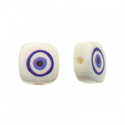 Resin Bead Square Flat Evil Eye 10mm Ø1.6mm