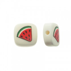 Perle Carrée Plate en Résine avec Motif Pastèque 10 mm Ø1.6 mm