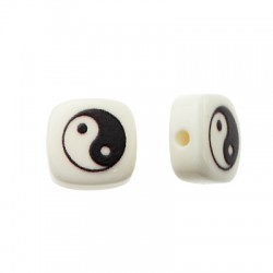 Χάντρα Ρητίνης Τετράγωνη "Yin & Yang" 10mm Ø1.6mm