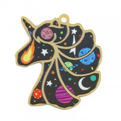 Plexi Acrylic Pendant Unicorn Space 38x44mm