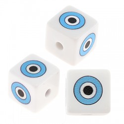 Acrylic Bead Cube with Evil Eye 15.5mm Ø3mm