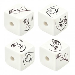 Acrylic Bead Cube with Face Flower & Heart 15.5mm Ø3mm