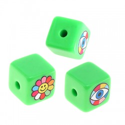 Cubo Acrilico con Occhio Portafortuna e Fiori 15.5mm (Ø3mm)