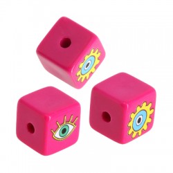 Acrylic Bead Cube with Evil Eye 15.5mm Ø3mm