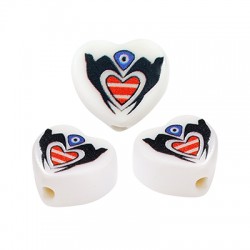 Acrylic Bead Heart with Swallow 14.5x13mm Ø2mm