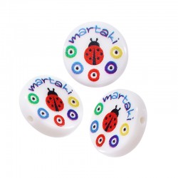 Perle Acrylique Ronde Martaki avec Coccinelle 15 x 4 mm Ø 2 mm