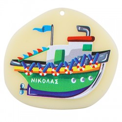 Pendentif en Acrylique Plexi Bateau Irrégulier « Νικολας » 58 x 23 mm