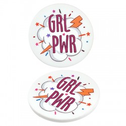 Perle Acrylique Plexi Ronde à dos plat « Girl Power » 31 mm
