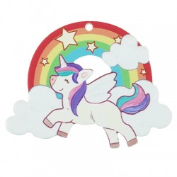 Pendentif en Acrylique Plexi Arc-En-Ciel avec Licorne 68 x 52 mm
