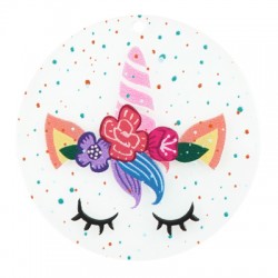 Pendentif rond en Acrylique Plexi avec Licorne 50 mm