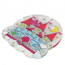 Colgante Acrílico de Plexiglás con Castillo, Dragón, Luna y Estrella 60 mm