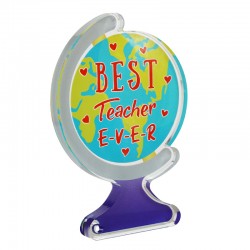 Colgante de Metacrilato "Best teacher ever" Globo Terráqueo 78x113mm