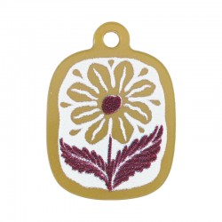 Breloque Rectangulaire en Acrylique Plexi avec Fleur 16 x 19 mm