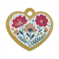 Breloque en Acrylique Plexi en Forme de cœur avec Fleur 21 x 18 mm