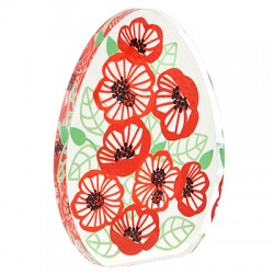 Œuf Décoratif en Plexiglas Acrylique avec Coquelicots et Coccinelle 90 x 115 mm