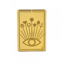 Plexi Acrylic Pendant Tag with Evil Eye & Symbols 57x90mm