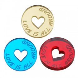 Πλέξι Ακρυλικό Flatback Στρογγυλό Καρδιά "love is all" 19mm