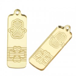 Pendentif en Acrylique Plexi avec main de Fatima et Trèfle à Quatre Feuilles 13 x 38 mm