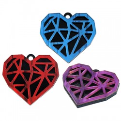 Pendentif en Acrylique Plexi en Forme de cœur et Diamant 33 x 29 mm
