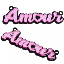 Colgante Conector de Metacrilato "AMOUR" con Corazón 65x20mm