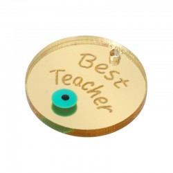 Colgante de Metacrilato Redondo "Best teacher" con Ojo Esmaltado 20mm