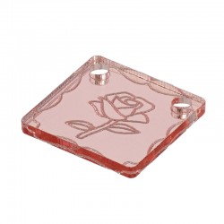 Breloque Carrée en Acrylique Plexi avec Fleur de rose 15 mm