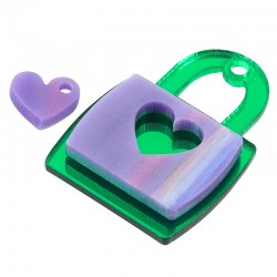 Pendentif en Acrylique Plexi Cadenas 21 x 30 mm et Breloque cœur 9 x 7 mm