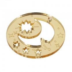 Pendentif rond en Acrylique Plexi avec Lune. Étoiles. Soleil et Planète 35 mm