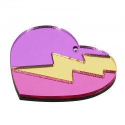 Pendentif en Acrylique Plexi Cœur avec Tonnerre 50 x 43 mm