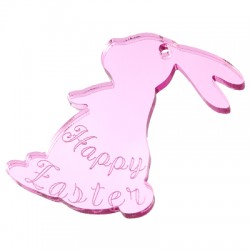 Pendentif en Acrylique Plexi Lapin « Joyeuses Pâques » 43 x 58 mm