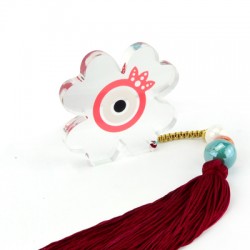 Trébol Decorativo de la Suerte de Acrílico Plexi con Granada y ojo Turco 85 mm