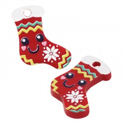 Charm en Plexiglas Acrylique en Forme de Chaussette avec Sourire et Fleur 15 x 17 mm