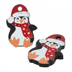Breloque Pingouin avec Bonnet et Écharpe en Acrylique Plexi 14 x 19 mm