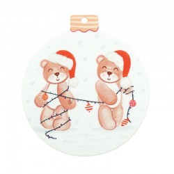 Ciondolo in Plexiglass Acrilico con Pallina di Natale e Orsacchiotti 58 mm
