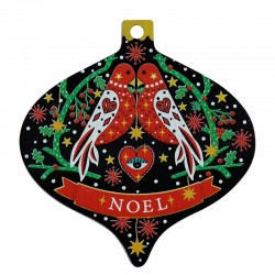 Pendentif Boule en Acrylique Plexi « NOEL » avec Oiseau et œil Maléfique 57 x 60 mm