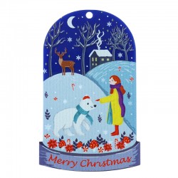Pendentif en Acrylique Plexi Boule de Neige avec Ourson et cerf 50 x 80 mm