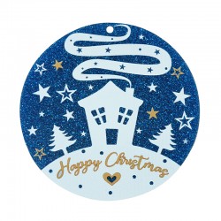 Pendentif rond en Acrylique Plexi « Christmas » avec Maison et Étoile 70 mm