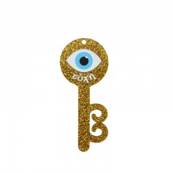 Pendentif en Acrylique Plexi « τύχη » avec œil Maléfique 36 x 84 mm