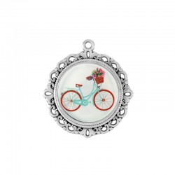 Colgante Redondo de Acrílico Plexi con Bicicleta y Montura de Zamak 40 mm