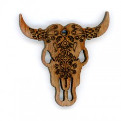 Pendentif en bois en Forme de tête de Taureau avec Fleurs 50 x 52 mm