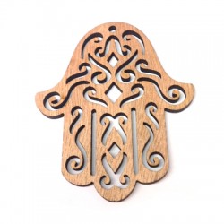 Pendentif Main de Fatima (Hamsa) en Bois 60x70mm