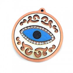 Pendentif en Bois avec œil porte-bonheur 49mm