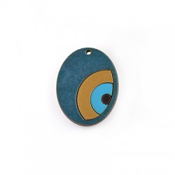 Pendentif ovale en Bois avec œil porte-bonheur 35x45mm