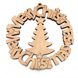 Ciondolo in Legno Lucky Round Tree & Merry Christmas 128 mm